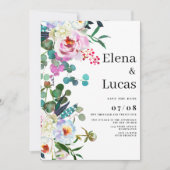 Waterverf wit roze mint pioen bloemenbruiloft kaart (Voorkant)