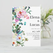 Waterverf wit roze mint pioen bloemenbruiloft kaart (Staand voorkant)