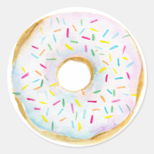 Waterverf Wit Sprinkle Donut Baby shower Ronde Sticker