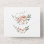 Waterverf wit stoffig Roos bloemen bruiloft All In One Uitnodiging (Achterkant)