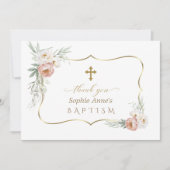 Waterverf Wit Stoffig Roos Bloemen Doop Bedankkaart (Voorkant)