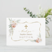 Waterverf Wit Stoffig Roos Bloemen Doop Bedankkaart (Staand voorkant)