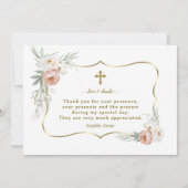 Waterverf Wit Stoffig Roos Bloemen Doop Bedankkaart (Achterkant)