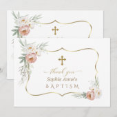 Waterverf Wit Stoffig Roos Bloemen Doop Bedankkaart (Voorkant / Achterkant)