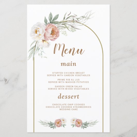 Waterverf Wit Stoffig Roos Bloemen Doop Menu (Voorkant)