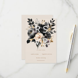 Waterverf Wit Zwart Goud Bloemen RSVP Card Kaartje