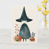 Waterverf Witch & Jack o Lantaarns Happy Halloween Kaart (Gele Bloem)