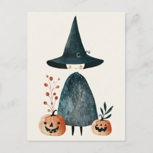 Waterverf Witch & Jack-o-lantaarns Schattige Hallo Briefkaart