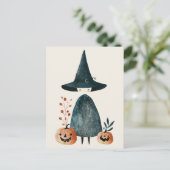 Waterverf Witch & Jack-o-lantaarns Schattige Hallo Briefkaart (Staand voorkant)