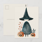Waterverf Witch & Jack-o-lantaarns Schattige Hallo Briefkaart (Voorkant / Achterkant)
