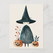 Waterverf Witch & Jack-o-lantaarns Schattige Hallo Briefkaart (Voorkant)
