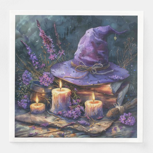 Waterverf Witch's Pet met Bloemen voor Decoupage Servet (Voorkant)