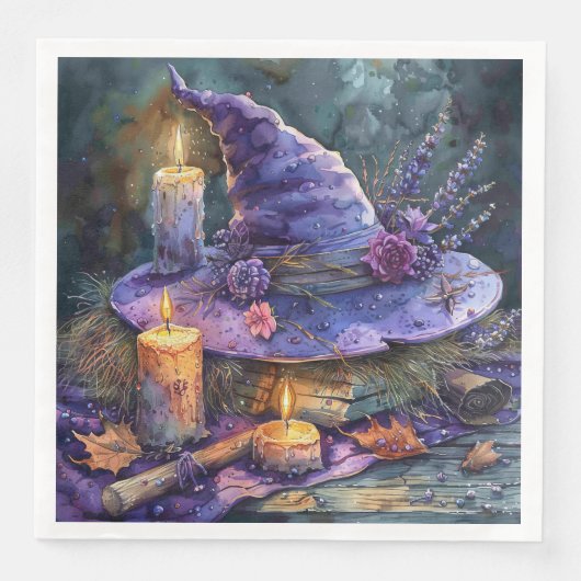 Waterverf Witch's Pet met Bloemen voor Decoupage Servet (Voorkant)