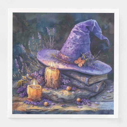Waterverf Witch's Pet met Bloemen voor Decoupage Servet (Voorkant)