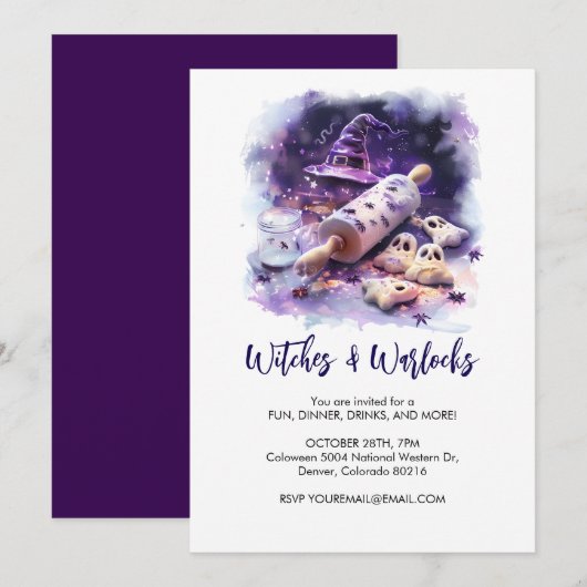 Waterverf Witch's pet met deegroller, Halloween Kaart (Voorkant / Achterkant)