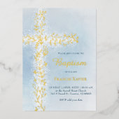 waterverf witgouden kruis doop folie uitnodiging (Voorkant)