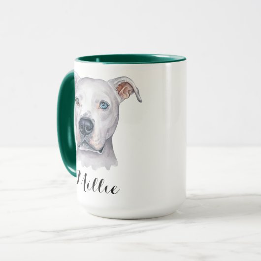 Waterverf Witte Amerikaanse Pitbull Pittie Fun Fac Mok (Voorkant links)