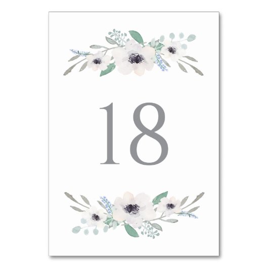 Waterverf Witte Anemonen Garland Tafelnummers (Achterkant)
