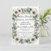 Waterverf Witte Anemoon Eucalyptus Bruidsdouche Kaart (Staand voorkant)