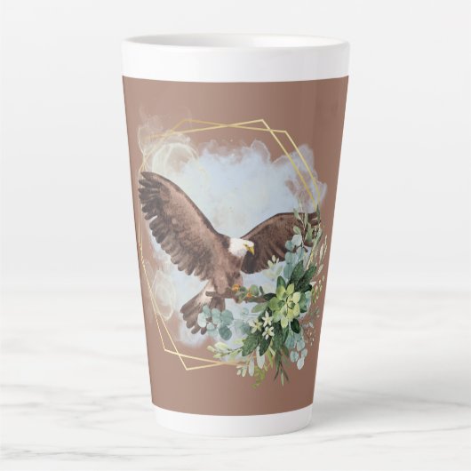 Waterverf Witte Arend Ingelijst Boeket Latte Mok (Voorkant)