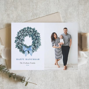 Waterverf Witte Berry Krans Happy Hanukkah Foto Feestdagenkaart