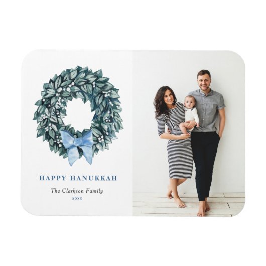 Waterverf Witte Berry Krans Happy Hanukkah Foto Magneet (Horizontaal)