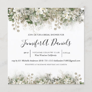 Waterverf Witte Bloem Bruids Douche Uitnodiging