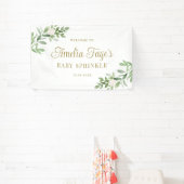 Waterverf Witte Bloem en Groene Baby Sprinkle Spandoek (Insitu)