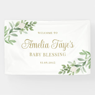 Waterverf Witte Bloem Groene Baby Zegen Spandoek