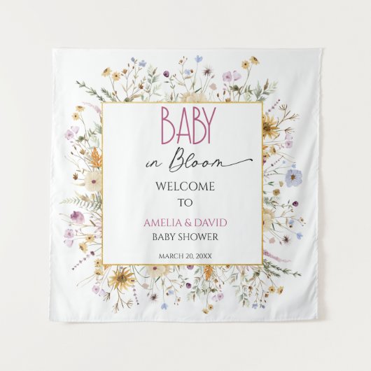 Waterverf Witte Bloemen Baby shower Wandkleed (Voorkant)