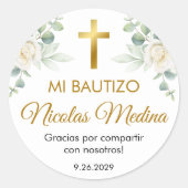Waterverf Witte Bloemen Bautizo Recuerdos Favors Ronde Sticker (Voorkant)