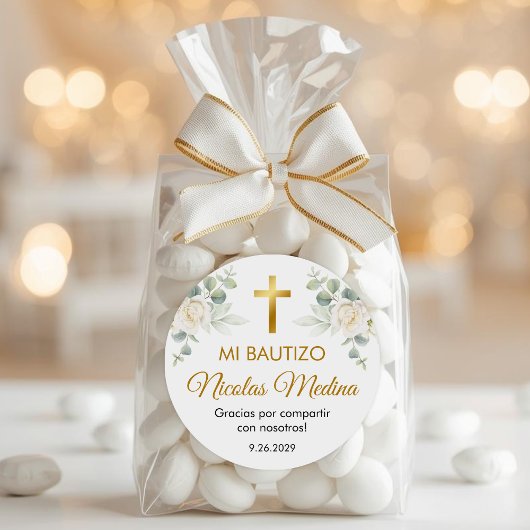 Waterverf Witte Bloemen Bautizo Recuerdos Favors Ronde Sticker