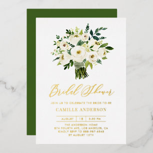 Waterverf Witte Bloemen Boeket Bruiloft Borrel Folie Uitnodiging