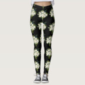 Waterverf Witte Bloemen Boeket Zwart Patroon Leggings (Voorkant)