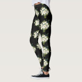 Waterverf Witte Bloemen Boeket Zwart Patroon Leggings (Links)