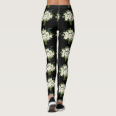 Waterverf Witte Bloemen Boeket Zwart Patroon Leggings (Achterkant)
