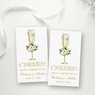 Waterverf Witte Bloemen Bruiloft Drink Ticket Kaar Informatiekaartje