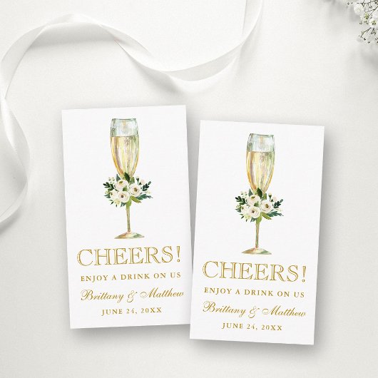 Waterverf Witte Bloemen Bruiloft Drink Ticket Kaar Informatiekaartje