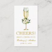 Waterverf Witte Bloemen Bruiloft Drink Ticket Kaar Informatiekaartje (Voorkant)