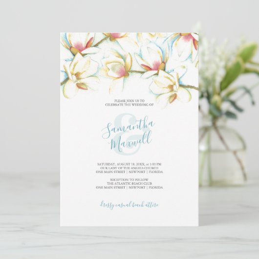 Waterverf Witte Bloemen bruiloft uitnodigingen (Staand voorkant)