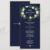 Waterverf Witte Bloemen Donkerblauw Trouwmenu Menu (Voorkant / Achterkant)