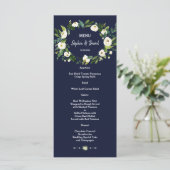 Waterverf Witte Bloemen Donkerblauw Trouwmenu Menu (Staand voorkant)