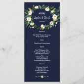 Waterverf Witte Bloemen Donkerblauw Trouwmenu Menu (Voorkant)