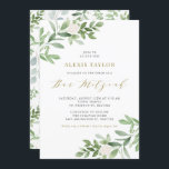 Waterverf Witte bloemen en groen Bar Mitzvah Kaart<br><div class="desc">Nodig familie en vrienden uit met deze grillige groene uitnodiging. Deze bar mitswa uitnodiging heeft aquarel illustraties van groen gebladerte en witte bloemen en een bijpassend groen patroon met gouden script. Personaliseer door namen, datum, tijd, locatie en andere evenementdetails toe te voegen. Deze uitnodiging is perfect voor de lente en...</div>