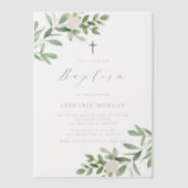 Waterverf Witte bloemen en groen doop Vellum Uitnodigingen (Voorkant)