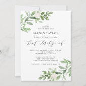 Waterverf Witte bloemen en groen vleermuis Mitzvah Kaart (Voorkant)