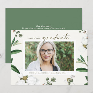 Waterverf Witte Bloemen Foto Afstuderen Aankondiging