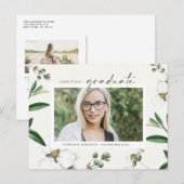  Waterverf Witte Bloemen Foto Afstuderen Aankondigingskaart (Voorkant / Achterkant)