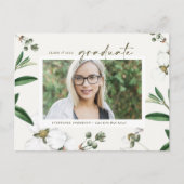  Waterverf Witte Bloemen Foto Afstuderen Aankondigingskaart (Voorkant)