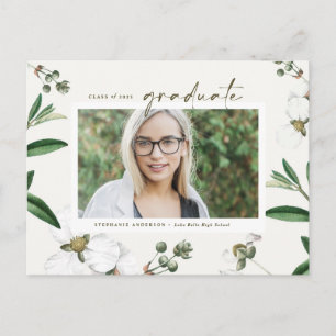  Waterverf Witte Bloemen Foto Afstuderen Aankondigingskaart